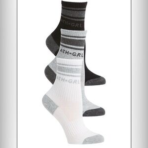 Athleta Girl Everyday Ribbed Crew 3 Pack Socks - Black, Gray, and White